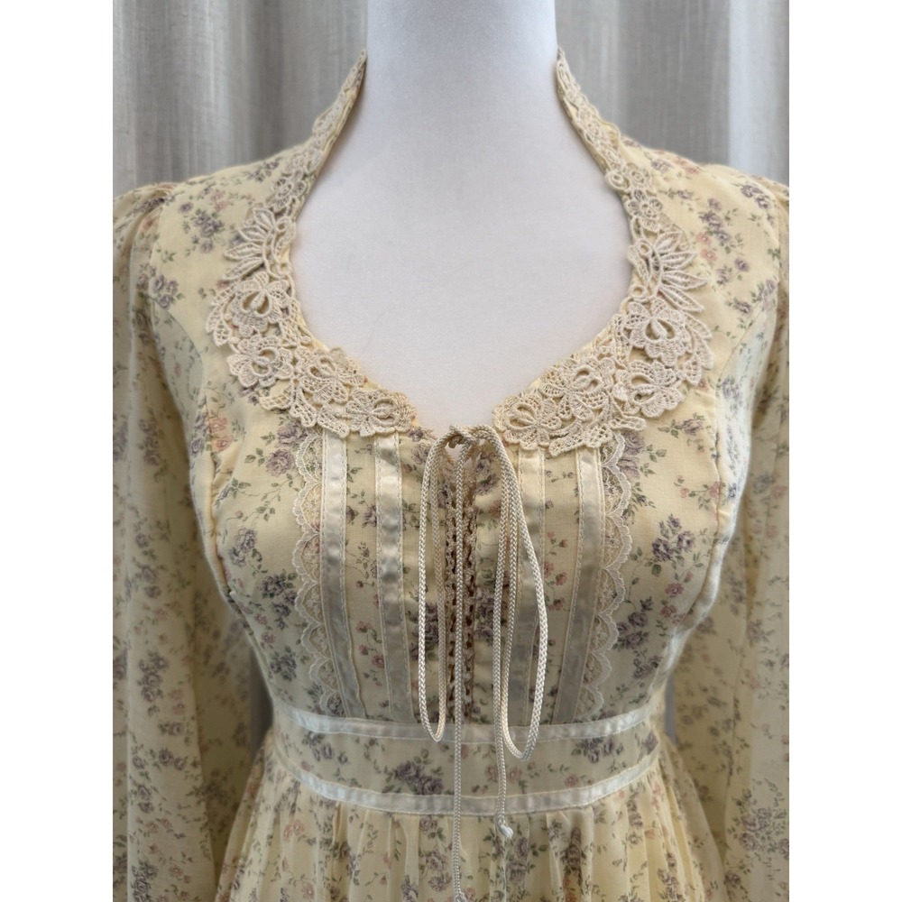 Vintage Gunne Sax Jessica XS Victorian Prairie Floral Lace Maxi Dress 26W - Picture 3 of 11